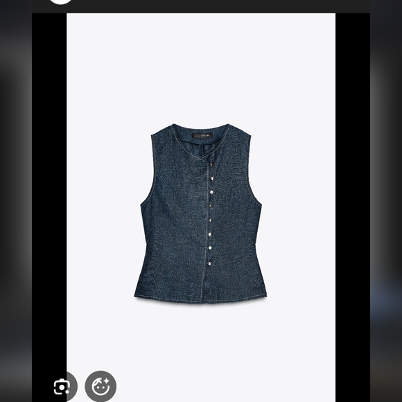 Zara Navy Blue Linen Bkend Buttoned Up Vest - Picture 2 of 2